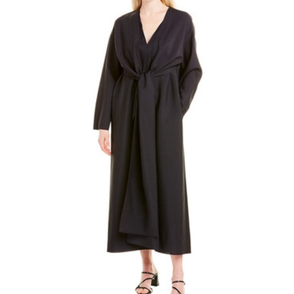 The Row Clementine Knotted Mohair Wool Dress size XS Dark Navy Midi Long Sleeve